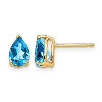 14K Yellow Gold 7x5mm Pear Blue Topaz Post Earrings view 1