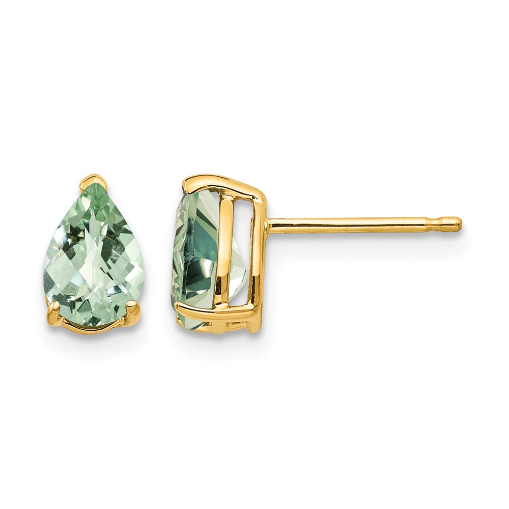 14k 7x5 Pear Checker-Cut Green Quartz Earrings (XE80CG)