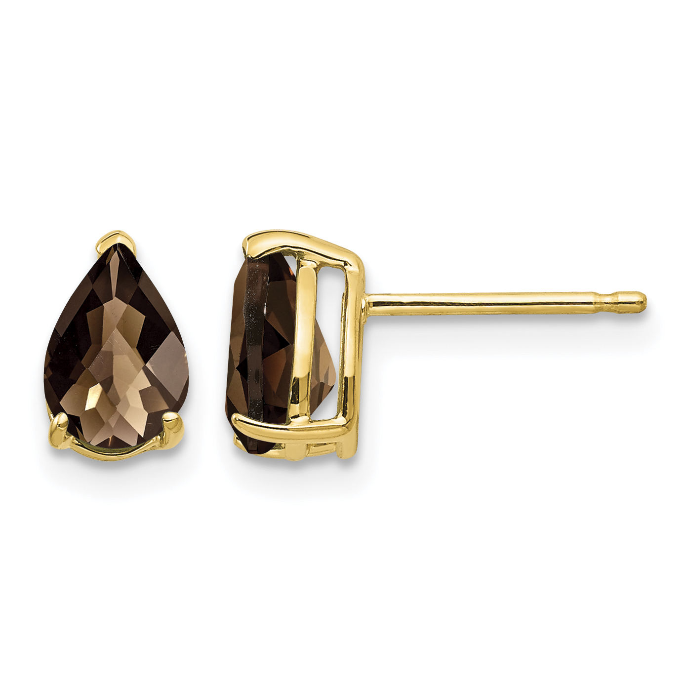14k 7x5 Pear Checker-Cut Smoky Quartz Earrings (XE80CQ)