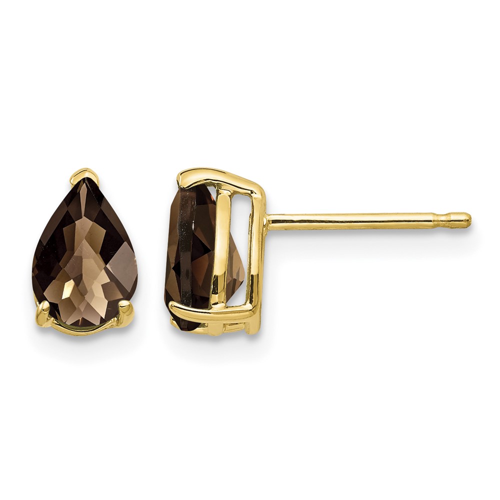 14k 7x5 Pear Checker-Cut Smoky Quartz Earrings (XE80CQ)