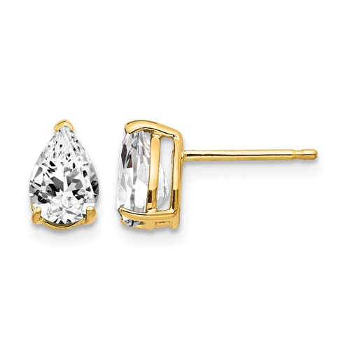 14K Yellow Gold 7x 5mm Pear Cubic Zirconia Post Earrings