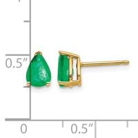 14K Yellow Gold 7x 5mm Pear Emerald Post Earrings view 2