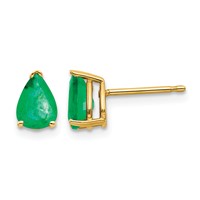 14K Yellow Gold 7x 5mm Pear Emerald Post Earrings view 1