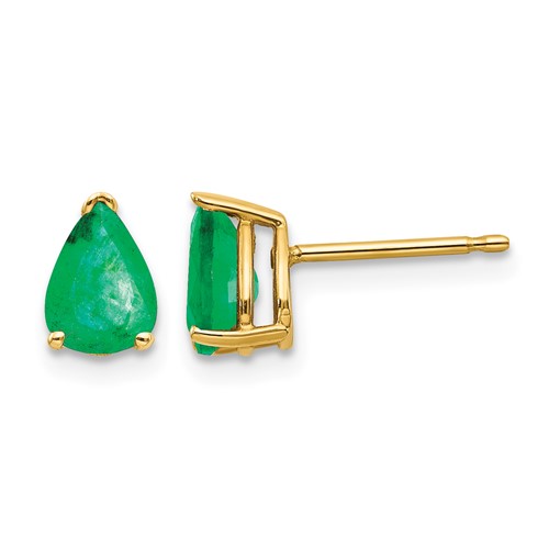 14K Yellow Gold 7x 5mm Pear Emerald Post Earrings