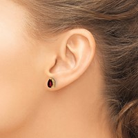 14K Yellow Gold 7x 5mm Pear Garnet Post Earrings view 3
