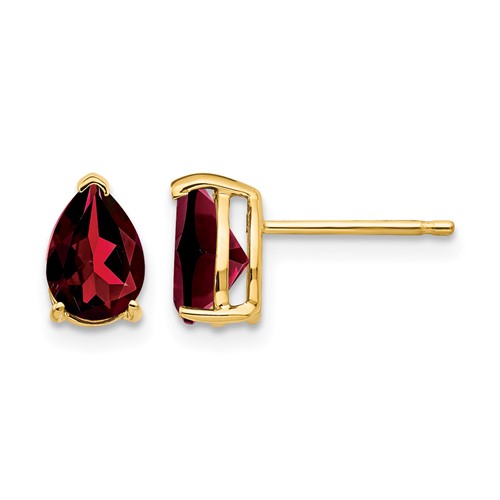 14K Yellow Gold 7x 5mm Pear Garnet Post Earrings