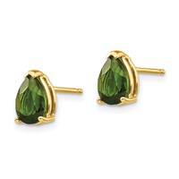 14K Yellow Gold 7x 5mm Pear Green Tourmaline Post Earrings view 2