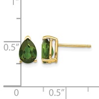 14K Yellow Gold 7x 5mm Pear Green Tourmaline Post Earrings view 4