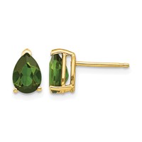 14K Yellow Gold 7x 5mm Pear Green Tourmaline Post Earrings view 1