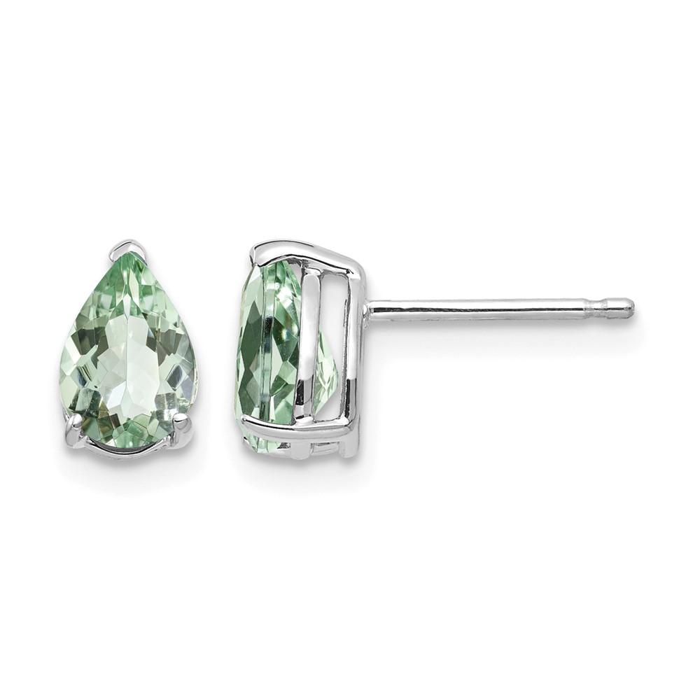 14K White Gold 7x5mm Pear Green Quartz Post Earrings