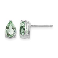 14K White Gold 7x5mm Pear Green Quartz Post Earrings view 1