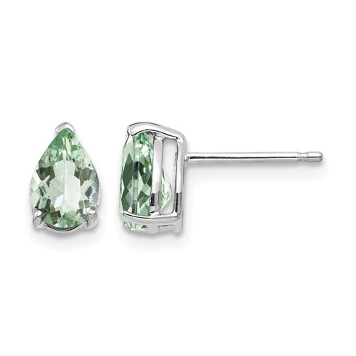14K White Gold 7x 5mm Pear Green Quartz Post Earrings