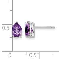 14K White Gold 7x 5mm Pear Amethyst Post Earrings view 4