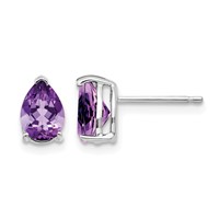 14K White Gold 7x 5mm Pear Amethyst Post Earrings view 1