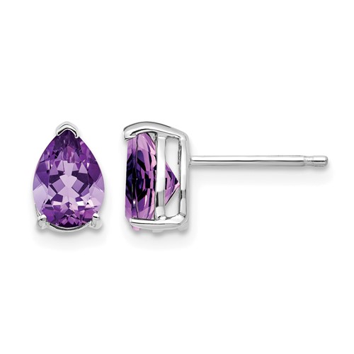 14K White Gold 7x 5mm Pear Amethyst Post Earrings