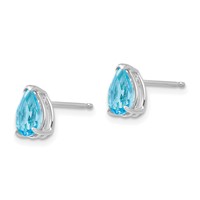 14K White Gold 7x5mm Pear Blue Topaz Post Earrings view 2