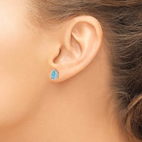 14K White Gold 7x5mm Pear Blue Topaz Post Earrings view 3