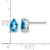 14K White Gold 7x5mm Pear Blue Topaz Post Earrings view 4