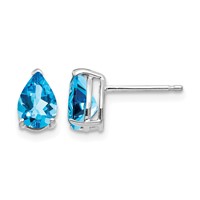 14K White Gold 7x5mm Pear Blue Topaz Post Earrings view 1