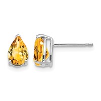 14K White Gold 7x 5mm Pear Citrine Post Earrings view 1
