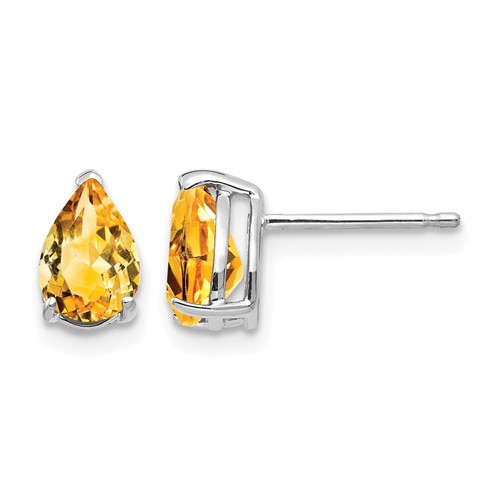 14K White Gold 7x 5mm Pear Citrine Post Earrings