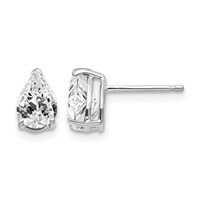 14K White Gold 7x 5mm Pear Cubic Zirconia Post Earrings view 1