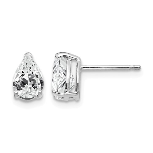 14K White Gold 7x 5mm Pear Cubic Zirconia Post Earrings