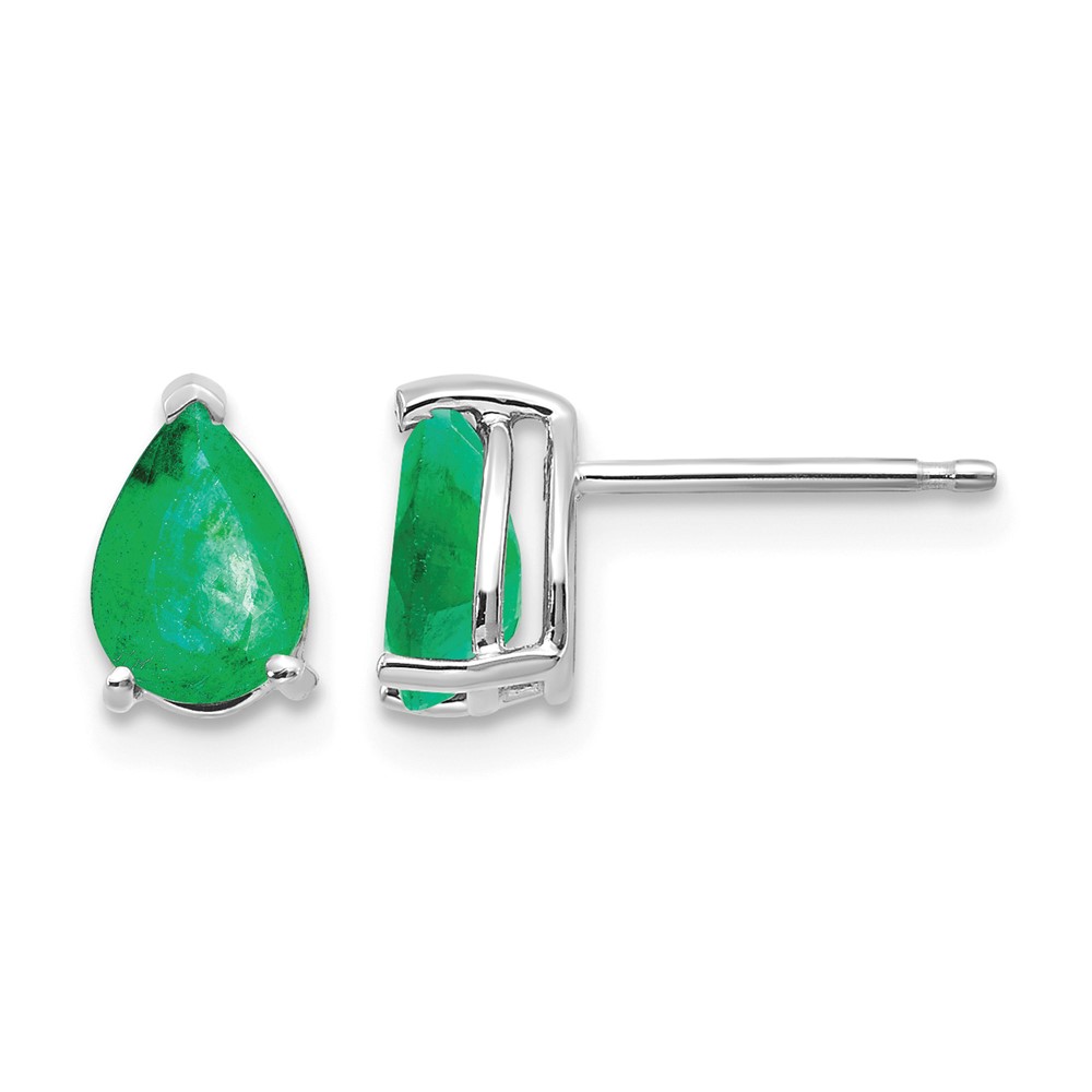 14K White Gold 7x 5mm Pear Emerald Post Earrings