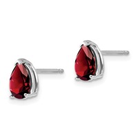 14K White Gold 7x 5mm Pear Garnet Post Earrings view 2