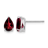 14K White Gold 7x 5mm Pear Garnet Post Earrings view 1