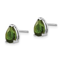 14K White Gold 7x 5mm Pear Green Tourmaline Post Earrings view 2