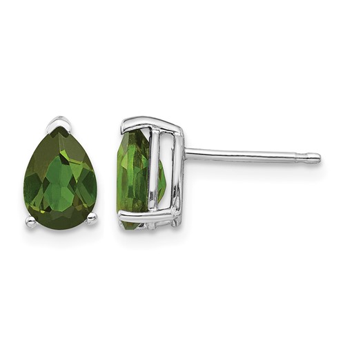 14K White Gold 7x 5mm Pear Green Tourmaline Post Earrings