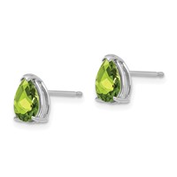 14K White Gold 7x 5mm Pear Peridot Stud Earrings view 2