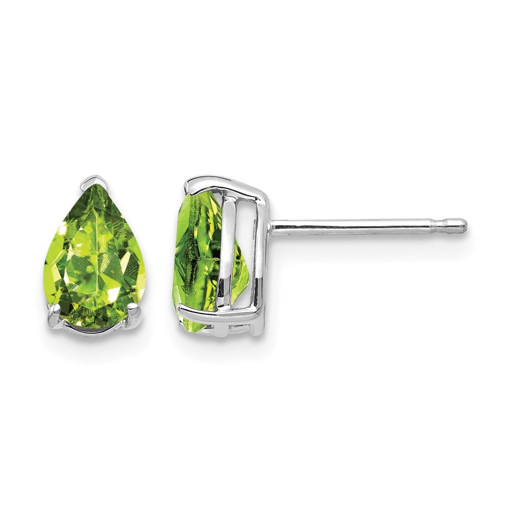 14K White Gold 7x 5mm Pear Peridot Stud Earrings