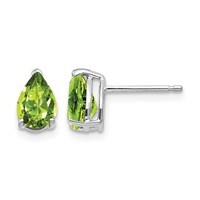 14K White Gold 7x 5mm Pear Peridot Stud Earrings view 1