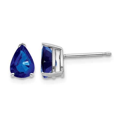14K White Gold 7x 5mm Pear Sapphire Post Earrings