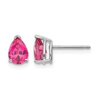14K White Gold 7x5mm Pear Pink Spinel Post Earrings view 1