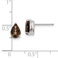 14K White Gold 7x 5mm Pear Smoky Quartz Post Earrings view 4