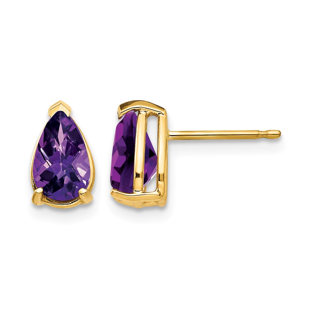 14K 8x5mm Pear Checker-cut Amethyst Post Earrings