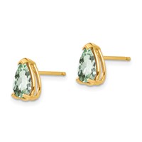 14K Yellow Gold 8x5mm Pear Green Quartz Post Earrings view 2