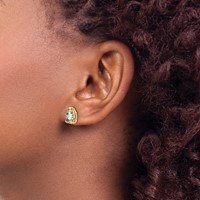 14K Yellow Gold 8x5mm Pear Green Quartz Post Earrings view 3