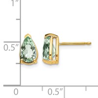 14K Yellow Gold 8x5mm Pear Green Quartz Post Earrings view 4