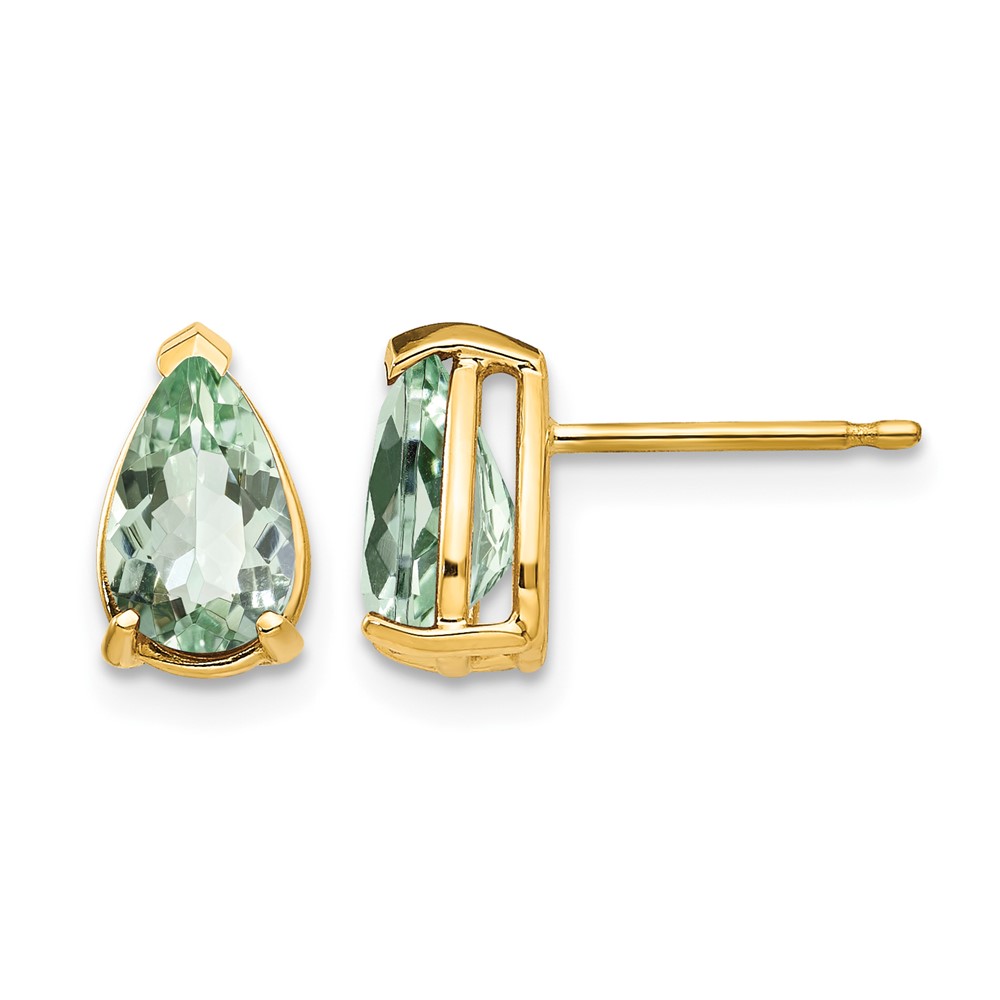 14K Yellow Gold 8x5mm Pear Green Quartz Post Earrings