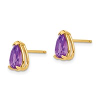 14K Yellow Gold 8x 5mm Pear Amethyst Post Earrings view 2