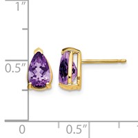 14K Yellow Gold 8x 5mm Pear Amethyst Post Earrings view 4