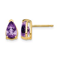 14K Yellow Gold 8x 5mm Pear Amethyst Post Earrings view 1