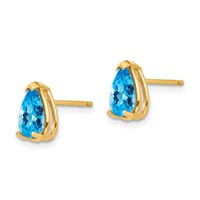 14K Yellow Gold 8x 5mm Pear Checker-cut Blue Topaz Post Earrings view 2