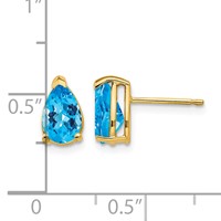 14K Yellow Gold 8x 5mm Pear Checker-cut Blue Topaz Post Earrings view 4