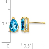 14K Yellow Gold 8x 5mm Pear Blue Topaz Post Earrings view 4