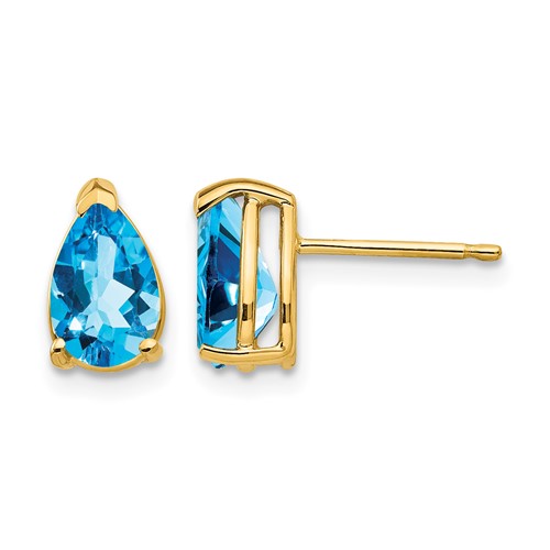 14K Yellow Gold 8x 5mm Pear Blue Topaz Post Earrings